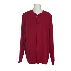 Basic Edition Henley Shirt Mens XL Red Good Long Sleeve Cotton 3-Button Preowned